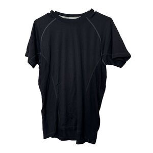 Smartwool Base Layer Top T Shirt M Black Short Sleeve 100% Merino Wool Holes